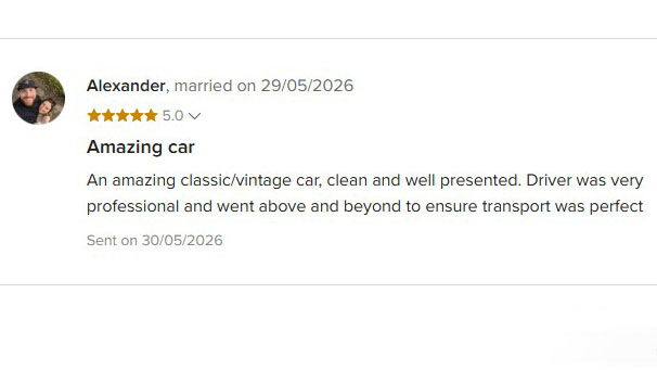 An amazing classic/vintage car, clean and well presented. Driver was very professional and went above and beyond to ensure transport was perfect